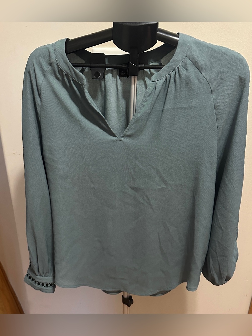 Ann Taylor Women's Teal Long-Sleeve Split-Neck Blouse
